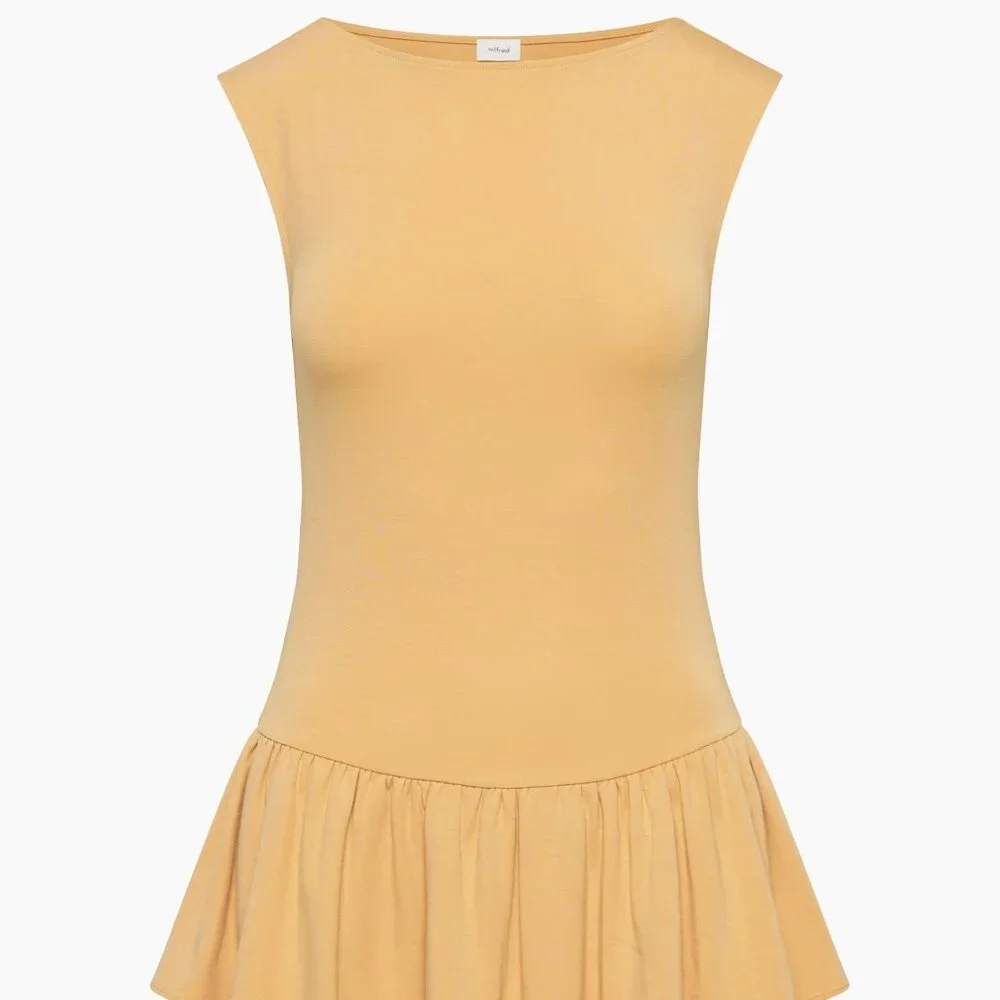 Aritzia Sleeveless Tiered Mini Dress in Light Taupe - Picture 2 of 9
